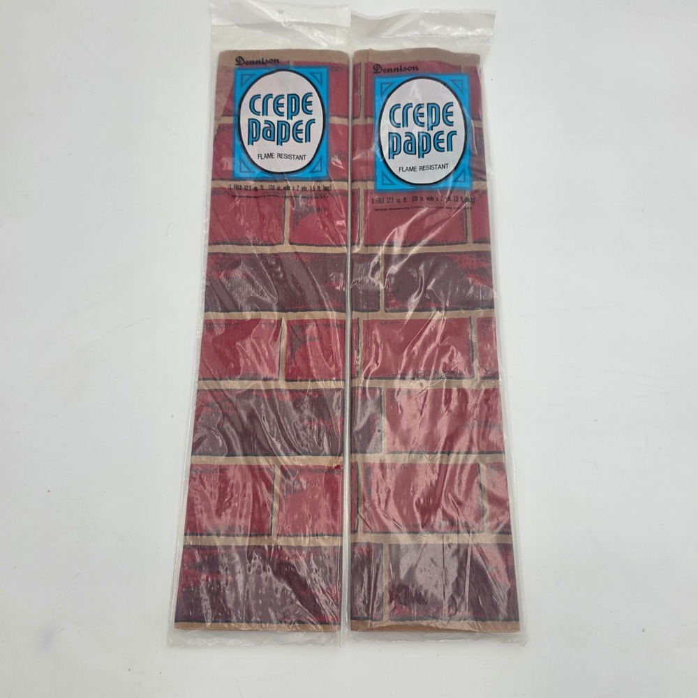 Vintage Dennison Crepe Paper Red Brick Wall Pattern Flame Resistant 2 Folds